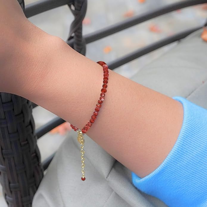 Faceted Bracelet for Women, Certified 925 Sterling Silver with 18K Gold Vermeil Healing Crystal Bracelets for Women - Crystals and Healing Stone Bracelet Women Jewelry for Gift
