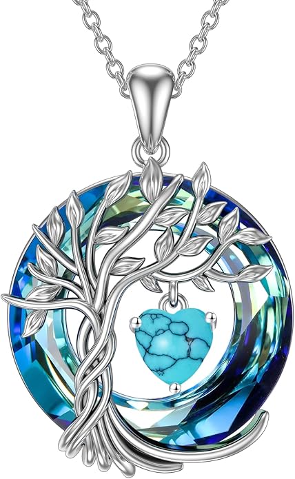 TOUPOP Tree of Life Birthstone Necklaces 925 Sterling Silver Irish Celtic Tree Pendant with Blue Crystal Birthday Jewelry Gifts for Women Mom Wife Her