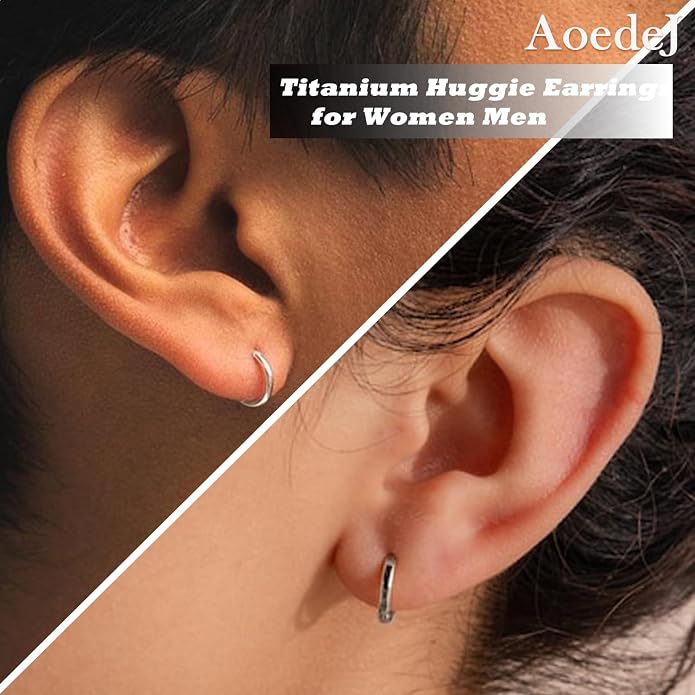 AOEDEJ G23 Titanium Black/Steel Gray/Gold Hoop Earrings 18G Small Huggie Hoop Earrings 8mm/10mm/12mm Cartilage for Sensitive Ears for Multiple Piercing Cartilage Hoop Earring Stack Jewelry
