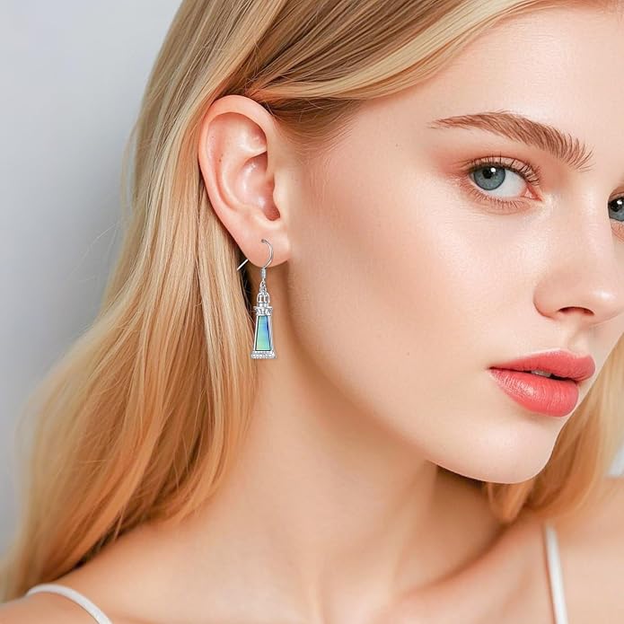 Abalone Shell Earrings for Women 925 Sterling Silver Witches Knot/Compass Lighthouse Jewelry Dangle Drop Earrings Jewelry Gifts for Women Men