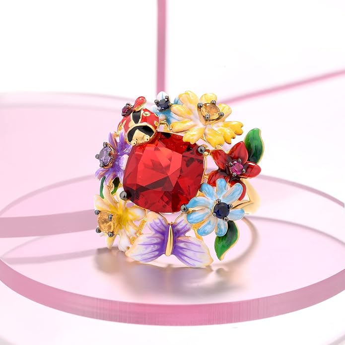 Santuzza 925 Sterling Silver Enamel Flower Ring for Women