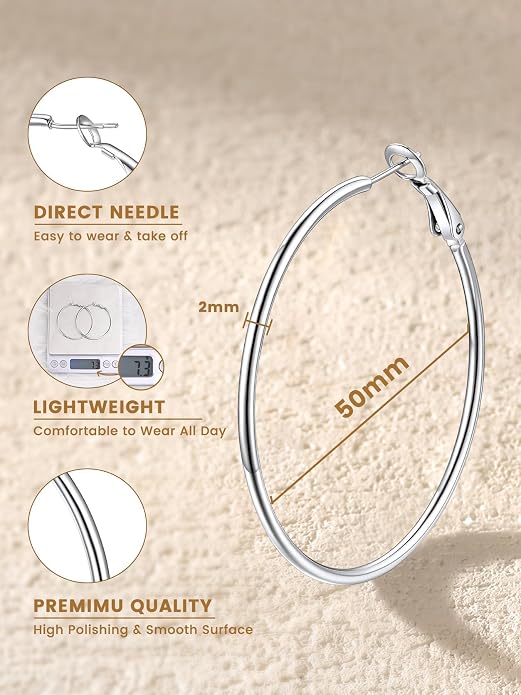 KeyStyle Gold Hoop Earrings for Women, Stainless Steel Hoops Earring Lightweight Loops, 2 mm Thick Hypoallergenic Circle Endless Thin Hoop (20/30/40/50/60/70/80/90/mm)
