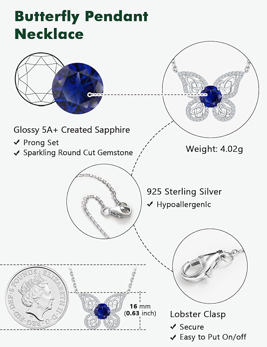 925 Sterling Silver Birthstone Necklaces for Women, Dainty Cute Dragonfly/Butterfly Pendant Necklace, Great Christmas/Anniversary Jewelry for Mother