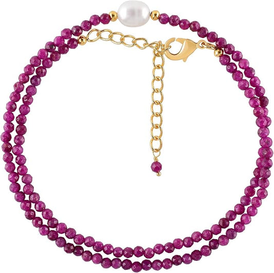 InfinityGemsArt Gemstone Gold Necklace For Women, Birthstone Natural Crystal Stone With Freshwater Pearl Beaded Jewelry, Gold Plated 18 Inch Chain