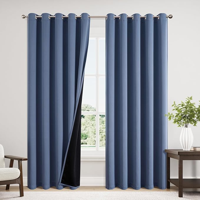 ChrisDowa 100% Blackout Curtains for Bedroom 84 Inches Long 2 Panels Set | 2 Thick Layers, Thermal Insulated, Light Blocking, Grommet, Window Treatment, Living Room Drapes, Stone Blue, 60 x 84 Inch