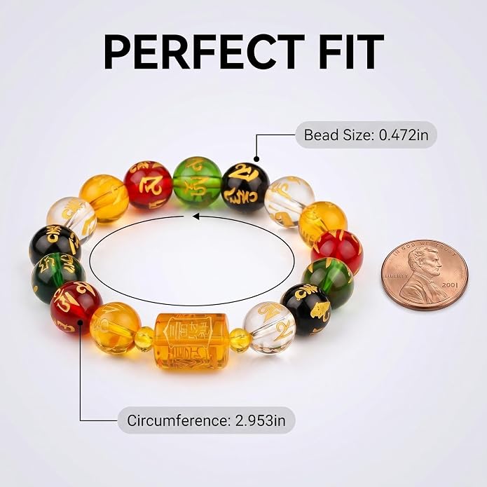 LINGYUAN Feng Shui Wealth and Luck Bracelet with Gold Foil Five Gods Amulet-Red Agate Cinnabar Gemstone Bracelet for Prosperity, Protection & Success, Lucky Charm Gift for Men & Women