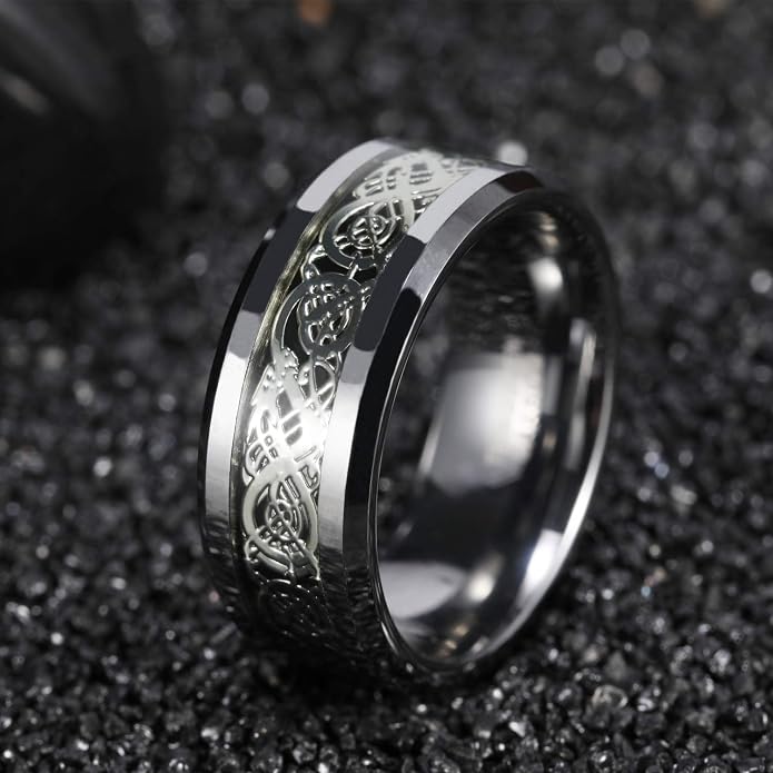 Frank S.Burton 6mm 8mm Celtic Tungsten Rings for Men Women Dragon Design Tungsten Carbide Wedding Band Comfort Fit Size 4-13