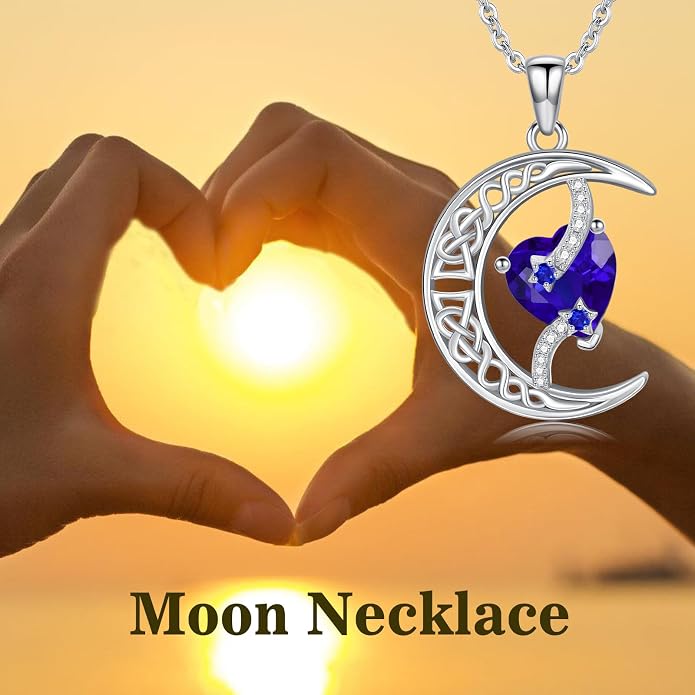 TOUPOP Moon and Star Birthstone Necklace for Women 925 Sterling Silver Celtic Moon Jewelry Birthday Mothers Day Gifts for Mom Wife Her
