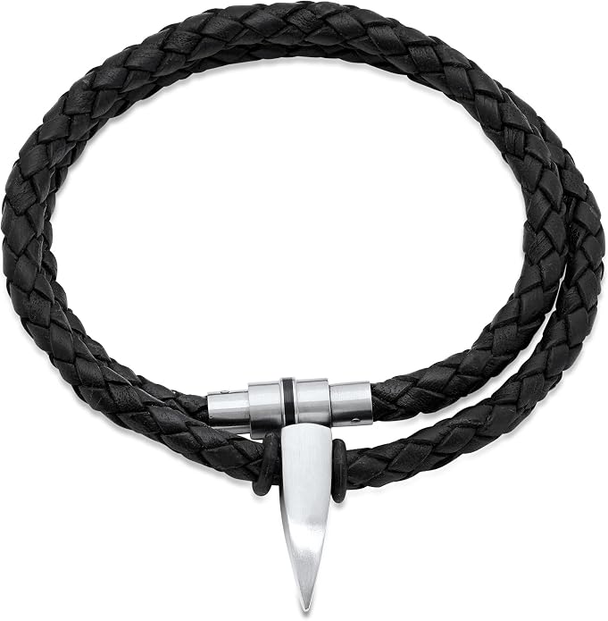 Men's Leather Necklace with Stainless Steel Dagger Pendant – 20"