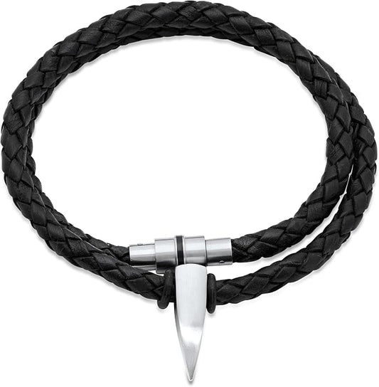 Men's Leather Necklace with Stainless Steel Dagger Pendant – 20"