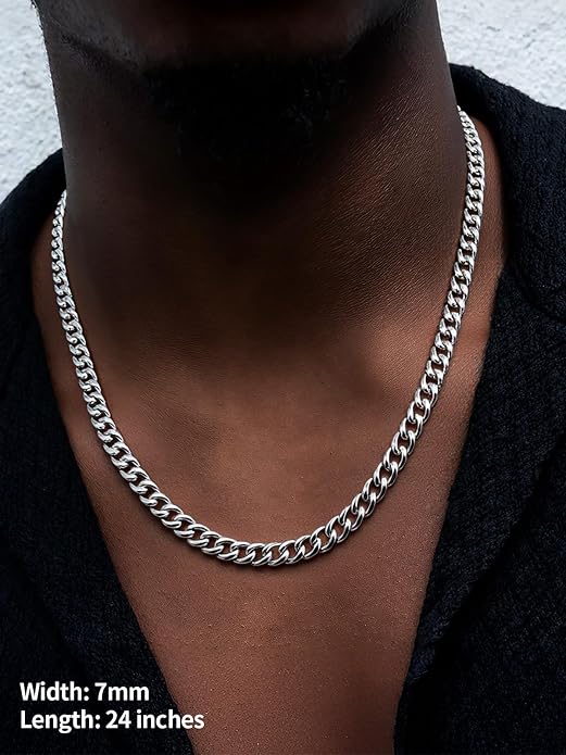 U7 Cuban Link Chain for Men Women Stainless Steel Curb Necklace, 7/9/12/15 MM Chunky Chain Silver/Gold/Black Mens Hip Hop Jewelry 18''-30''