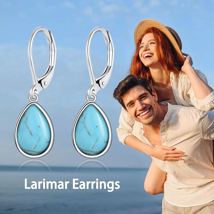 Larimar/Star/Dragonfly/Sunflower/Moonstone/Black Onyx Earrings for Women Leverback Dangle Earrings Hypoallergenic Jewelry for Women