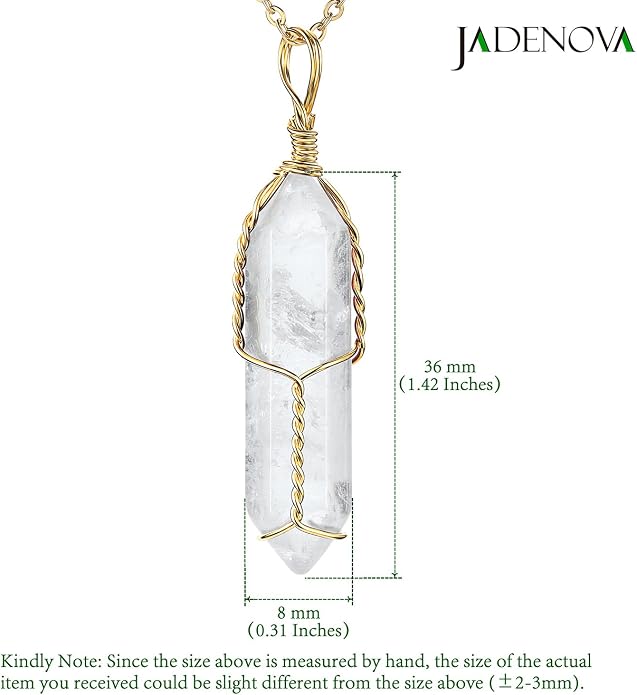 JADENOVA Full Wire Wrapped Energy Healing Crystal Gemstone Pendant Necklace 18" Stainless Steel Chain