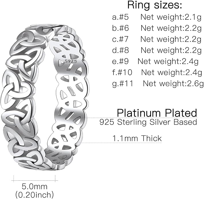 Suplight S925 Sterling Silver Celtic Knot/Evil Eye/Infinity Symbol Band Ring, 2/3/5/8mm Vintage Finger Thumb Ring for Women Size 4-13 (with Gift Box)