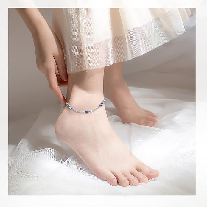 MEDWISE Sterling Silver Chakra Anklet 7 Chakra Beach Anklet Bracelet Link Chain Ankle Bracelet Gift for Women