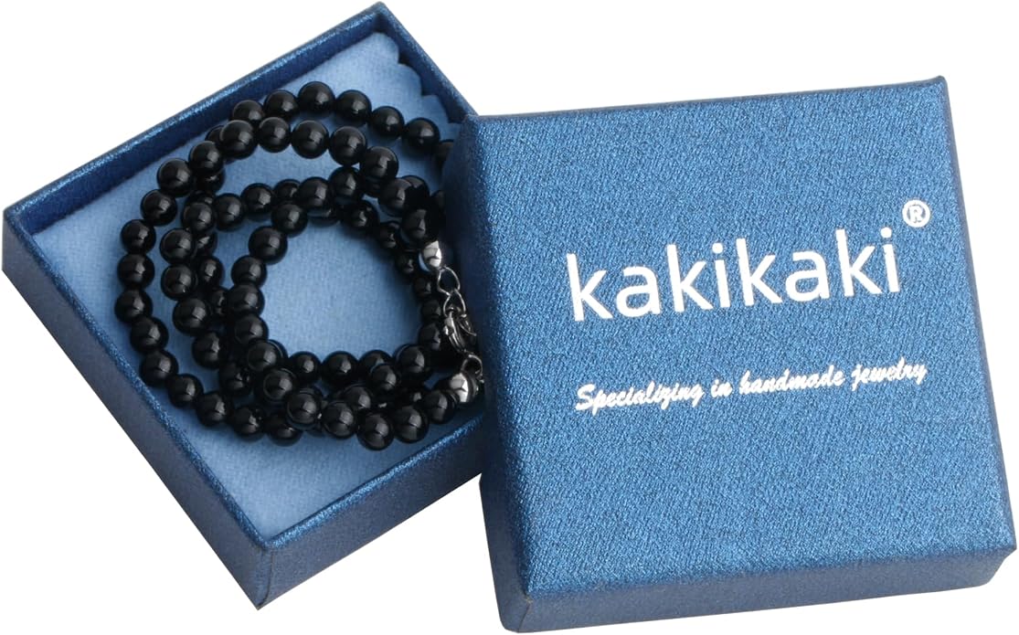 Kakikaki Natural Agate Choker Necklace Sterling Silver Round Beads Strand Necklace for Women