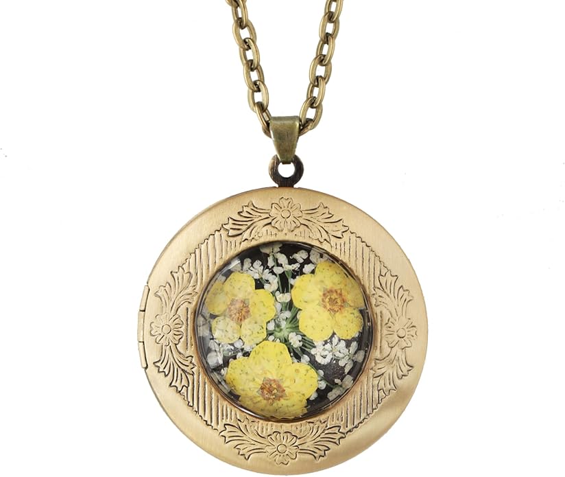 Handmade Oval Shaped Photo Locket with dried Pressed Flowers Locket pendant Necklace