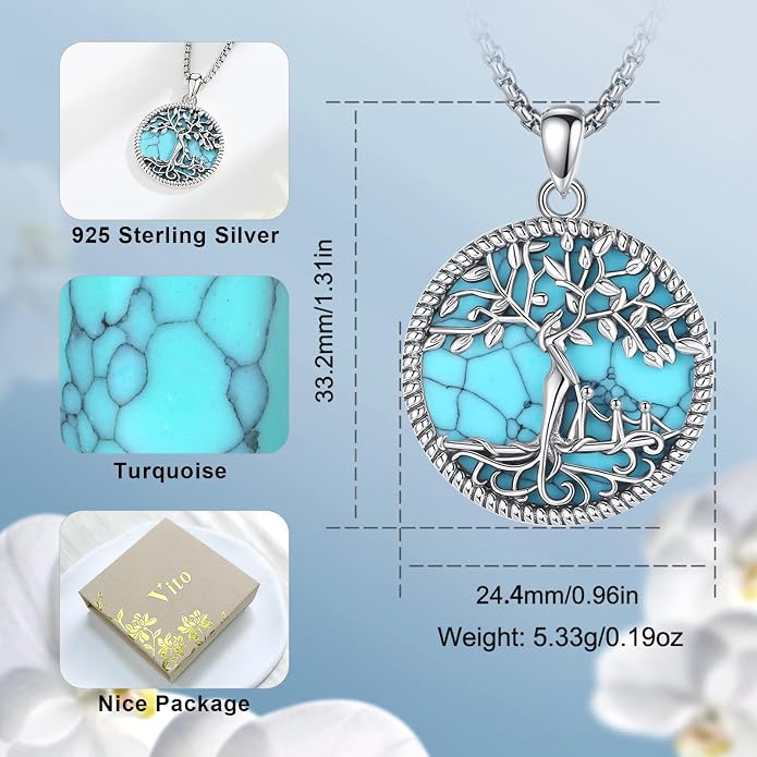Vito 925 Sterling Silver Tree of Life Necklace for Women, Mother Tree Pendant for Mom Mother Necklace Mother's Day Jewelry Gift for Wife Grandma, 18/22 Inch Chain