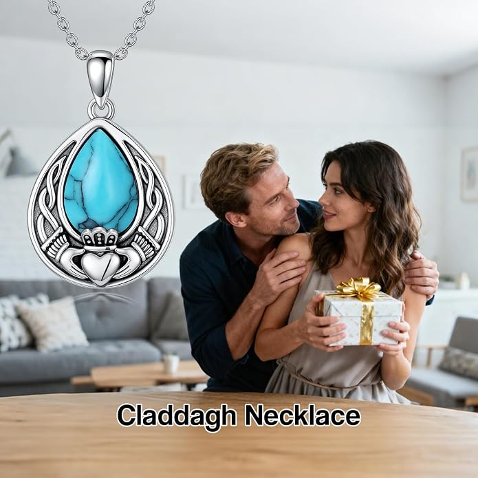 PELOVNY Celtic Knot Necklaces for Women 925 Sterling Silver Gemstone/Birthstone Teardrop Infinity Necklace Irish Celtic Pendant Jewelry Gifts for Mom Daughter Wife