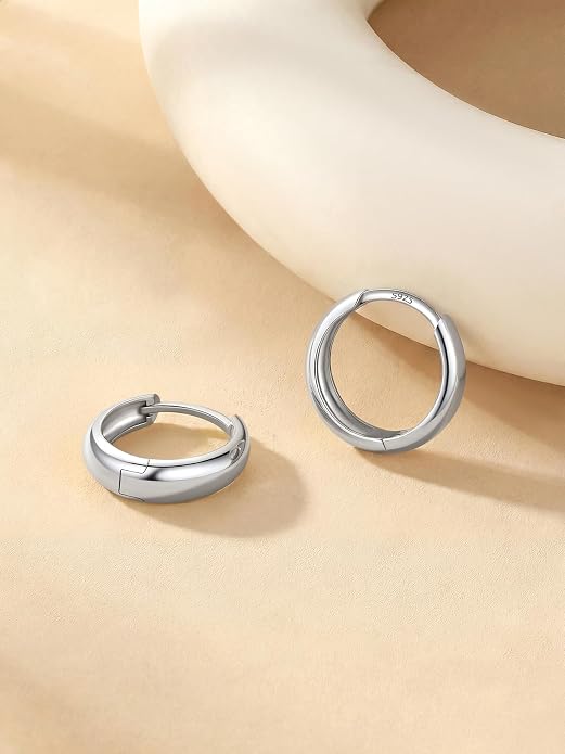Bestyle Gold Huggies Earrings for Women Hypoallergenic 925 Sterling Silver Post Huggie Hoop Earrings Thick Lightweight Small Hoop Earrings 8/10/12/14mm
