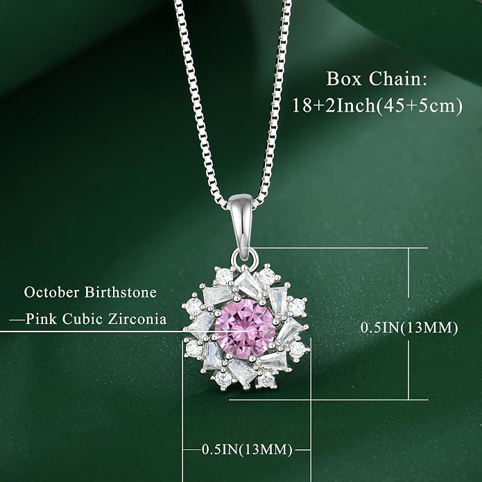 Birthstone Necklace 925 Sterling Silver Round 5A Cubic Zirconia Pendant Necklace Jewelry Birthday Gifts for Women