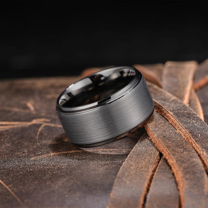 King Will Classic Tungsten Wedding Band for Men, 6/7/8/9/10mm Widths, Polished Finish Step Edge Matte Rings Comfort Fit