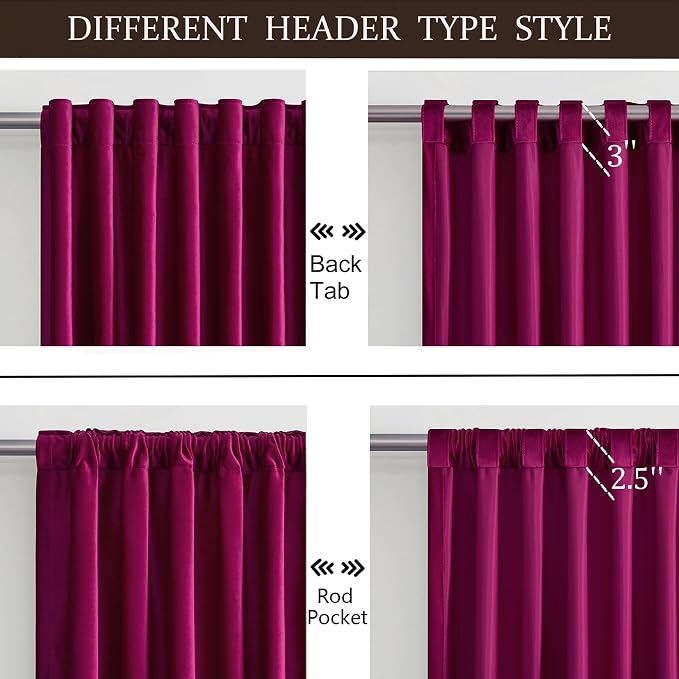 100% Full Blackout Hot Pink Velvet Curtains 120 inch Long for Living Room,Set of 2 Liner Rod Pocket Back Tab Thermal Window Curtains Room Darkening Heavy Decorative Curtains Drapes for Bedroom