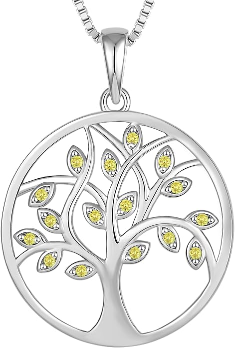 YL 925 Sterling Silver Tree of Life Necklace for Women Round Tree Pendant Birthstone Jewelry for Mom