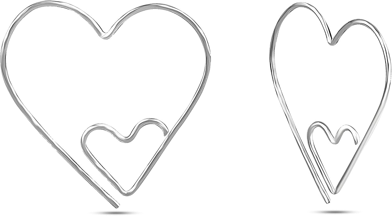 LeCalla 925 Sterling Silver Threader Earrings for Women | Handmade Wire Boho Hoops & Drop Earrings in Spiral, Heart, Bar Designs | Lightweight Pull Through Earring Jewelry Gift for Birthday, Anniversary