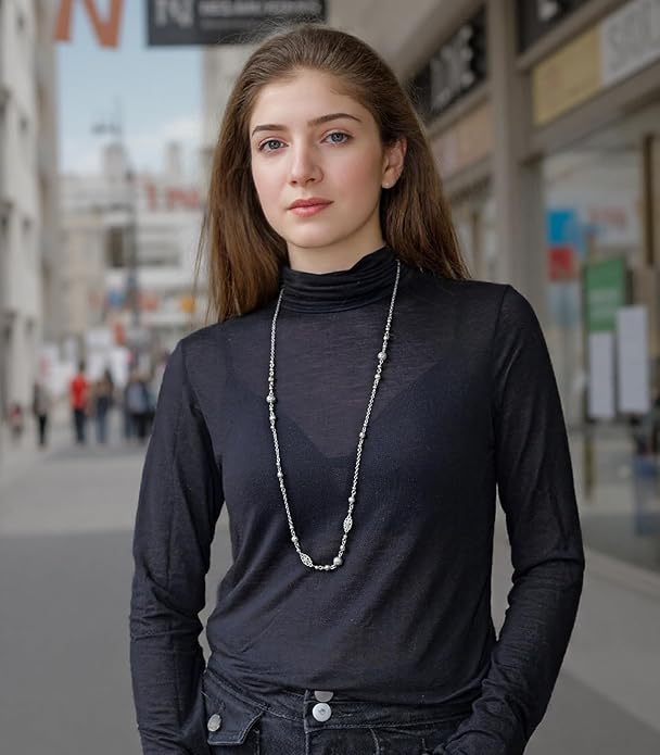 Long Beaded Silver Necklaces for Women Layered Long Statement Necklace with Stone Pearl Beads Double Sweater Chain Costume Jewelry for Women