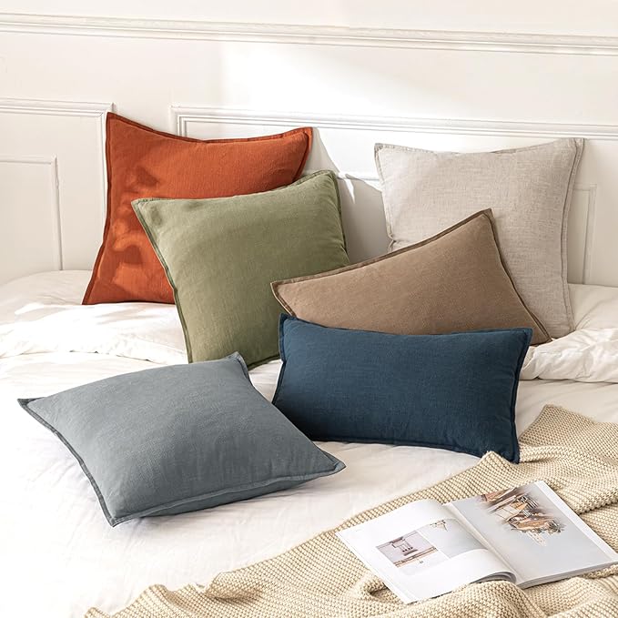 MIULEE Decorative Linen Pillow Covers 18x18 Inch Burnt Orange | Boho Farmhouse Fall Autumn Couch Throw Pillows for Bed, Pack of 2 Accent Modern Pillowcases, Sofa Livingroom Home Decor