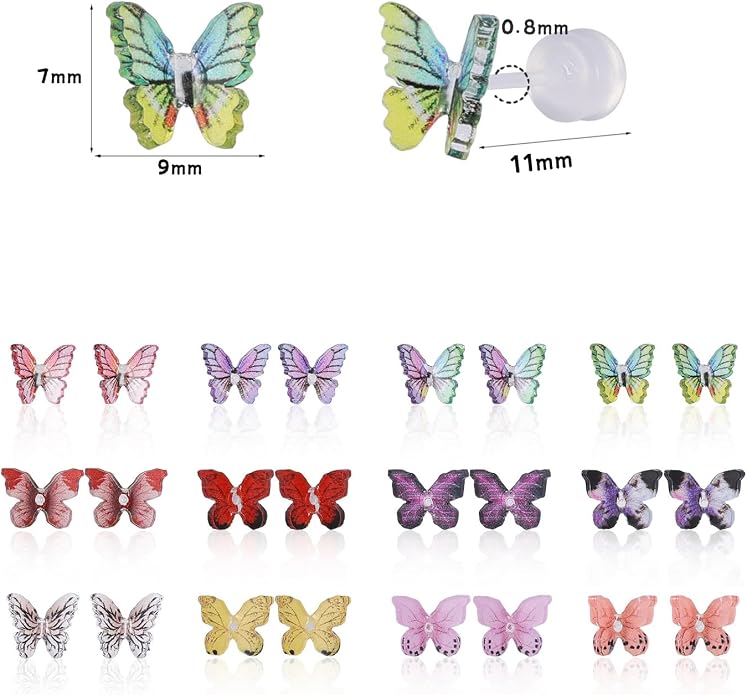 Plastic Post Stud Hoop Earrings for Sensitive Ears Multicolor Butterfly Flower Stud Earrings Set for Women
