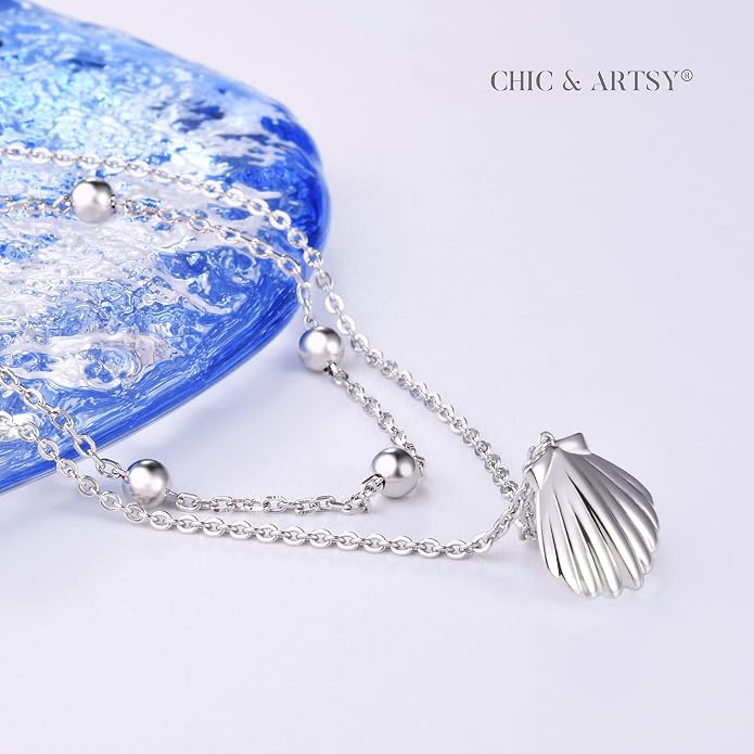 CHIC & ARTSY 925 Sterling Silver Ankle Bracelets for Women, Adjustable Layered Foot Chains with Nature & Symbol Charms, Lightweight Comfort Fit Boho Beach Everyday Jewelry
