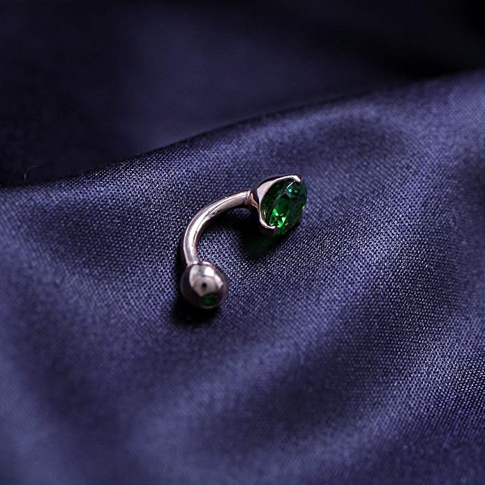 AFFY Internally Threaded Belly Button Navel Ring for Women, Three-Prong Round Simulated Birthstone in 14K Gold Over 925 Sterling Silver, Body Piercing Jewelry Gift