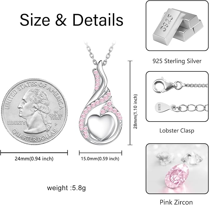 Cremation Jewelry 925 Sterling Silver Teardrop Urn Necklace for Ashes Heart Shape Memorial Keepsake Pendant for Human Ashes for Women Gift