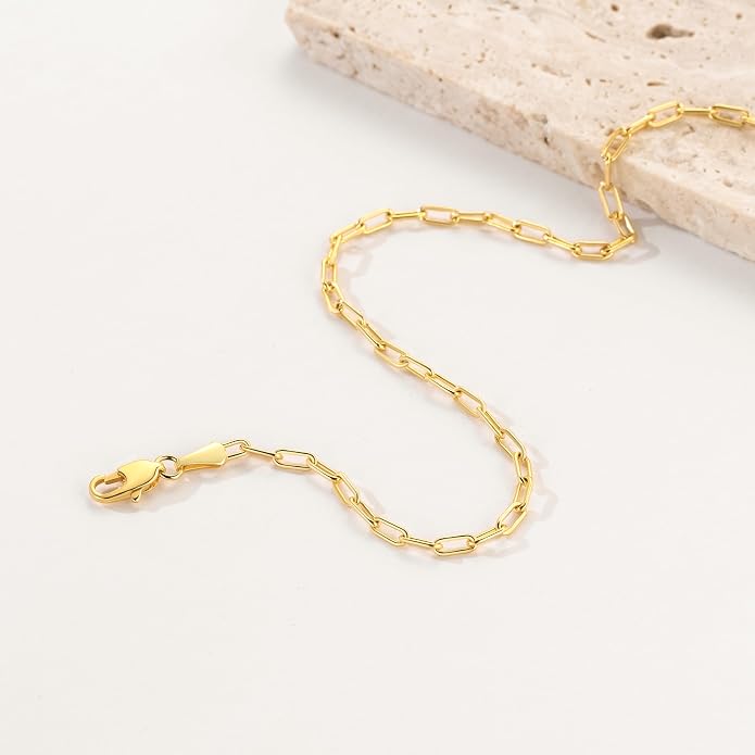 ERIN MARIE Gold Anklets for Women 14K Gold Ankle Bracelets for Women Paperclip Anklets for Womens Simple Beach Jewelry Paperclip Chain Ankle Bracelet 9/10/ 11 Inches