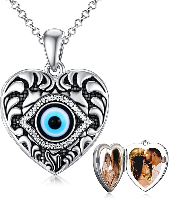 SOULMEET Personalized Silver Locket Necklace That Holds Pictures Photo Keep Someone Near to You, Memorial Custom Lockets Necklaces Letters Engraving for His Her