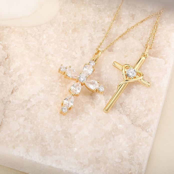 S.Leaf 925 Sterling Silver Cross Necklaces for Women 18K Gold Plated Friendship Jewelry Trendy Charm Pendant Necklaces Dainty Necklaces Best Friend Birthday Gifts for Women Sister Mom Wife Her Friend Party