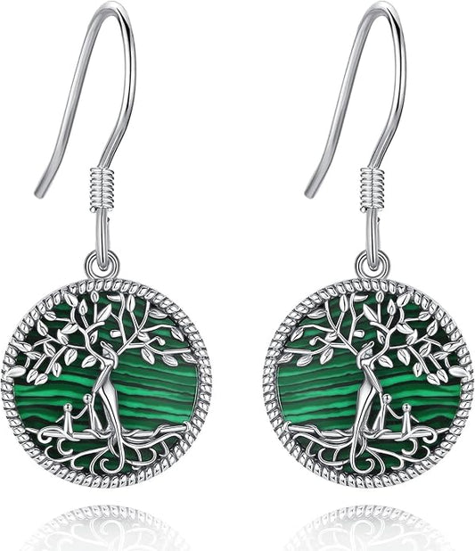 Vito 925 Sterling Silver Teardrop Earrings for Women, Moonstone Turquoise Drop Dangle Earrings Cat Snake Turtle Tree of Life Leverback Earrings Boho Jewelry Gift for Mom Wife