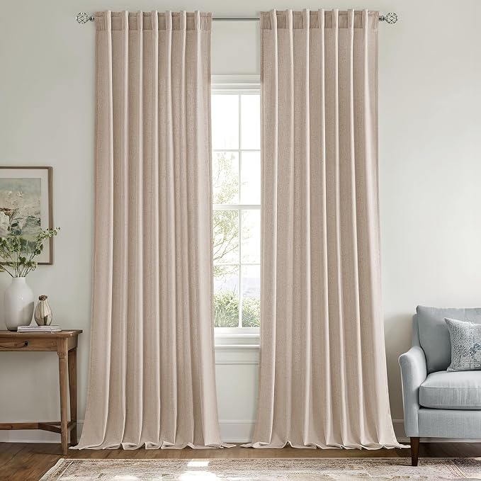 MIULEE Non-See-Through Privacy Linen Curtains 52Wx108L Inch Burlywood | 2 Panels, Light Filtering, Semi Sheer Window Curtains, Farmhouse Textured, Back Tab Drapes for Bedroom Living Room