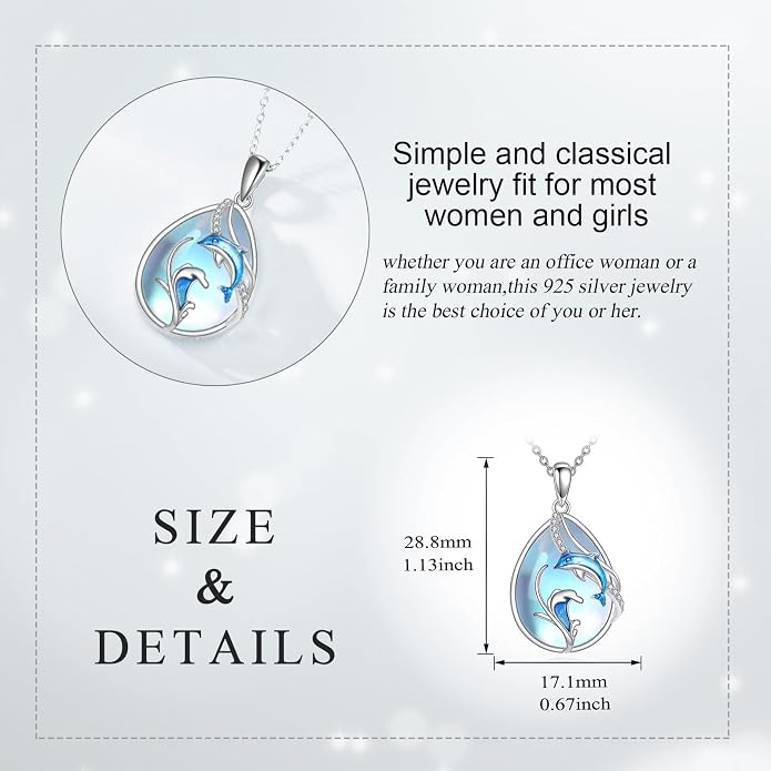 KQF Dragonfly/Butterlfy/Cat/Jellyfish/Bunny/Axolotl/Bee/Mermaid/Hummingbird/Elephant Necklace for Women Sterling Silver Moonstone Pendant Necklace Dragonfly Jewelry Gifts for Women