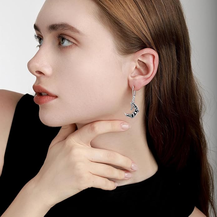 Vito 925 Sterling Silver Teardrop Earrings for Women, Moonstone Turquoise Drop Dangle Earrings Cat Snake Turtle Tree of Life Leverback Earrings Boho Jewelry Gift for Mom Wife