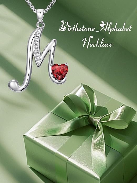 Birthday Gifts for Women Alphabet A to Z Initial Birthstone Pendant Necklaces for Women - 18k White Gold Plated Personalized Name Jewelry Anniversary Graduation Gifts for Wife Her Daughter Girlfriend(with Gift Box)