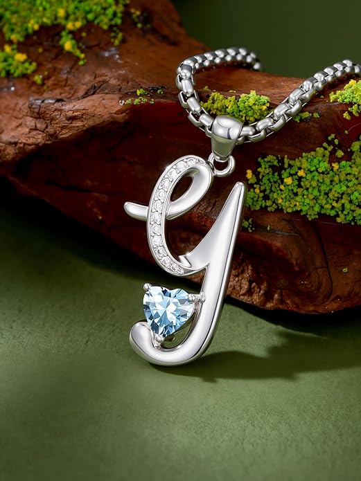 Birthday Gifts for Women Alphabet A to Z Initial Birthstone Pendant Necklaces for Women - 18k White Gold Plated Personalized Name Jewelry Anniversary Graduation Gifts for Wife Her Daughter Girlfriend(with Gift Box)