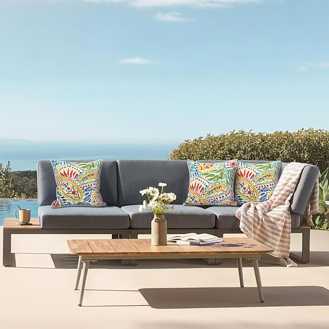 LVTXIII Outdoor Throw Pillows 20x20 Patio Waterproof Square Pillows with Piping Fade Resistant Accent Pillow for Spring Summer Garden Decoration, Set of 2, Paisley Multi