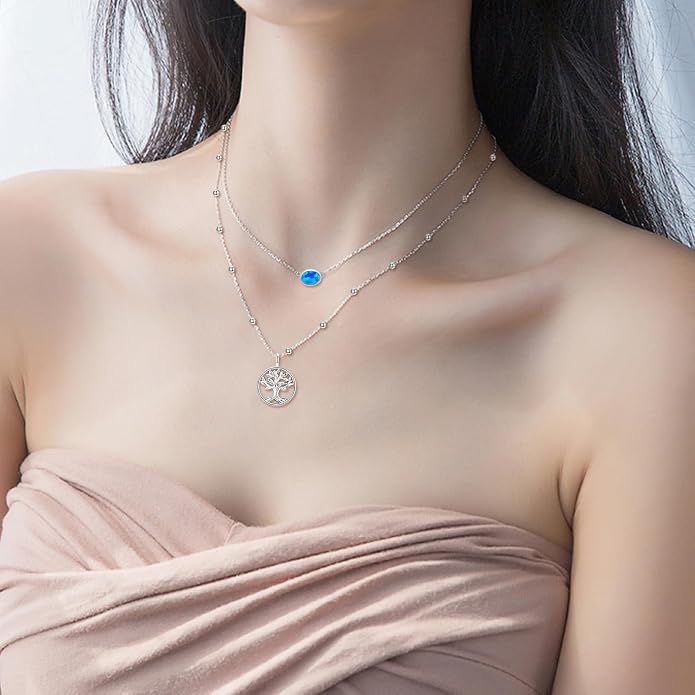 MONGAS Tree of Life/Infinity Cross/Lock and Key/Lotus/Hamsa/Horse/Strawberry/Opal/Lariat/Dragonfly/Heart/Violin Layered Necklace Sterling Silver for Women