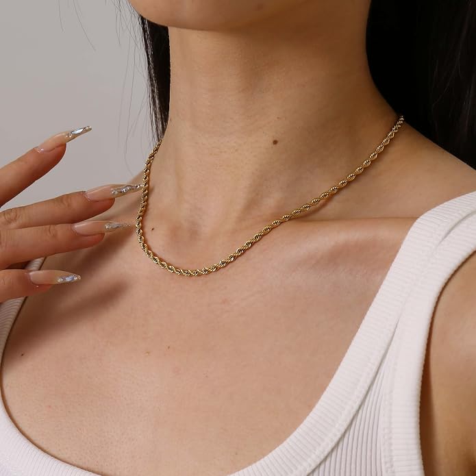 Gold Chain Necklace for Women Dainty Simple Satellite Beaded Twisted Chain Choker Necklace Everyday Jewelry Christmas Gifts
