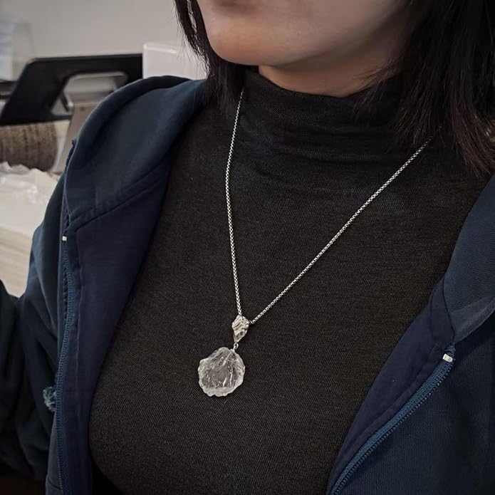 Clear Quartz Crystal Necklace 925 Sterling Silver Necklace Healing Crystals Energy Stone Pendant Natural Moonstone Raw Gemstone Jewelry Spiritual Birthstone Gift for Women Ladies Men