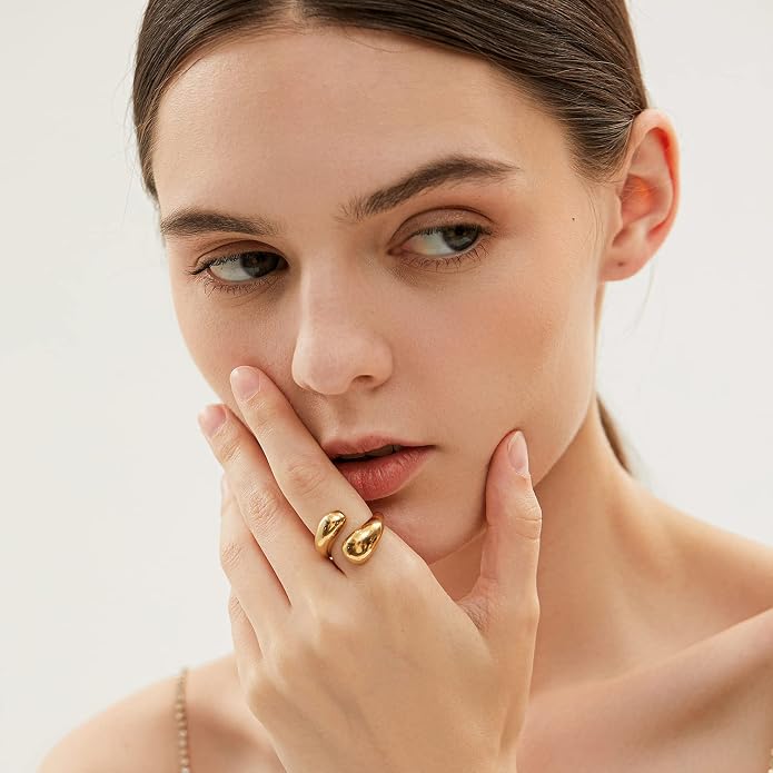 Gold Silver Rings Set for Women Chunky Statement Rings ZC Dome Evil Eye Croissant ring Thick 18K Gold Plated Band Rings