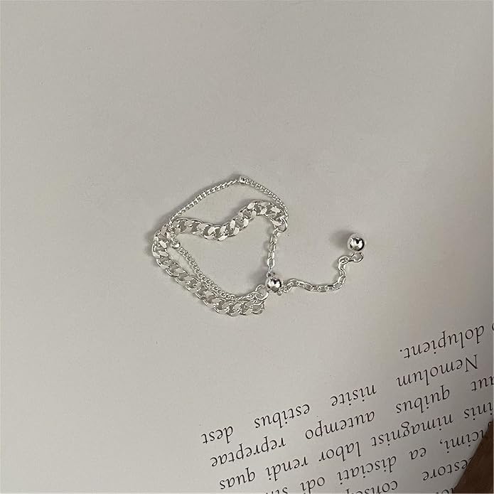 925 Sterling Silver Link Chain Fidget Rings with Dangle Bead Star for Women 14k Gold Plated Adjustable Sparkling Twist Rope Ring Stackable Line Finger Ring Jewelry Christmas Gifts for Mom